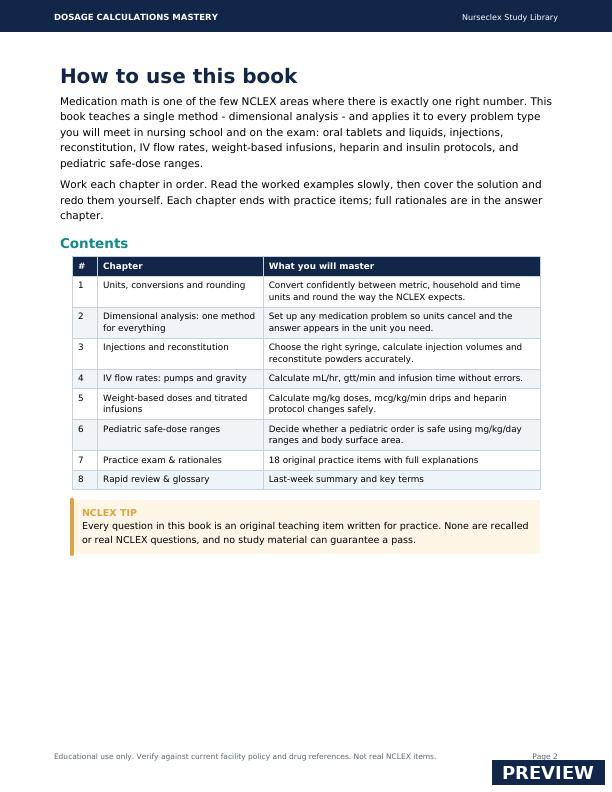 Dosage Calculations - Contents