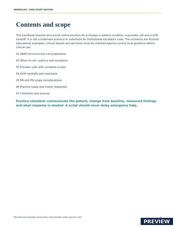 SBAR Communication & Provider Notification Handbook - Contents